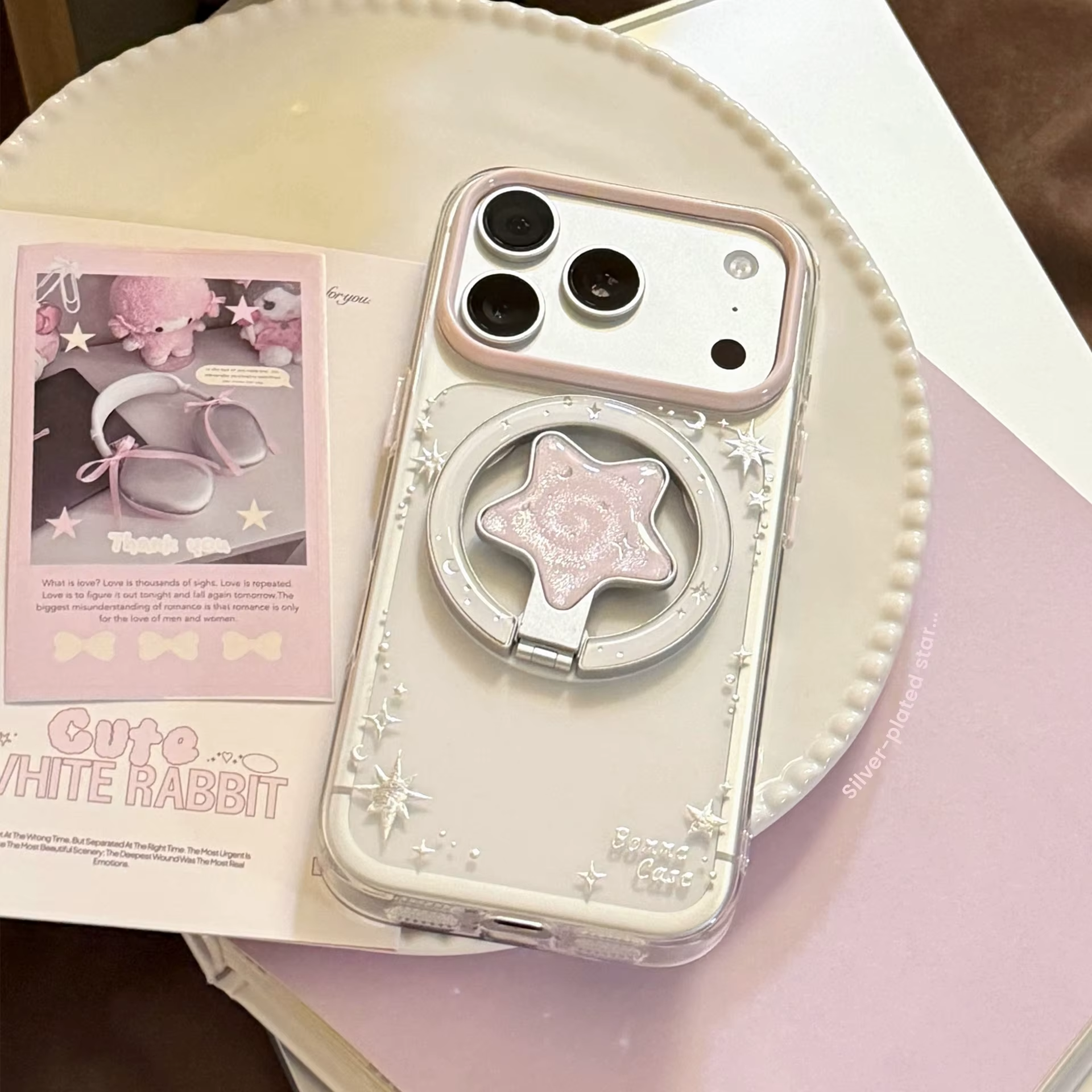 Simple Fold Glitter Stars Magnetic Bracket Phone Case For iPhone 17 16 15 14 13 12 Pro Max Clear Shockproof Bumper Soft Cover