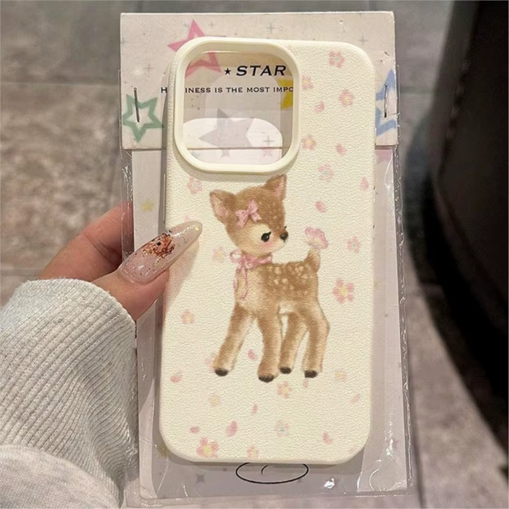 Cute Cartoon Fawn Deer Phone Case with Pink Bow and Flowers Bumper Cover for iPhone 17