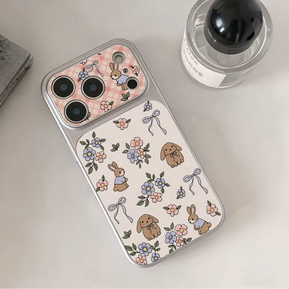 Cute Rabbit Shockproof Soft Leather Phone Case For iPhone 17 Pro Max 15 16 11 13 12 14 Pro Max Shockproof Lichee Partten Cover