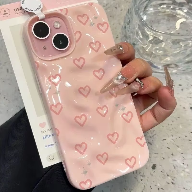 Fairy Girl Water Ripple Heart Pattern Shockproof Case for iPhone 17 17E 16 15 14 13 12 11 Pro Max Hollow Heart Case Funda Bumber