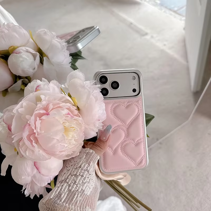 Cute 3D Embossed Love Heart Leather Phone Case For iPhone 14 15 16 17 18 Pro Max Cartoon Love Heart Protective Phone Cover